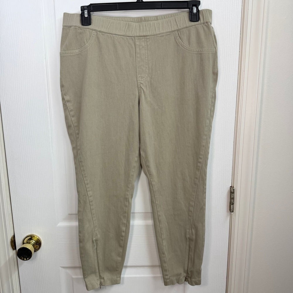 NEW H by Halston green knit cotton stretch pull on zip ankle skinny pants casual